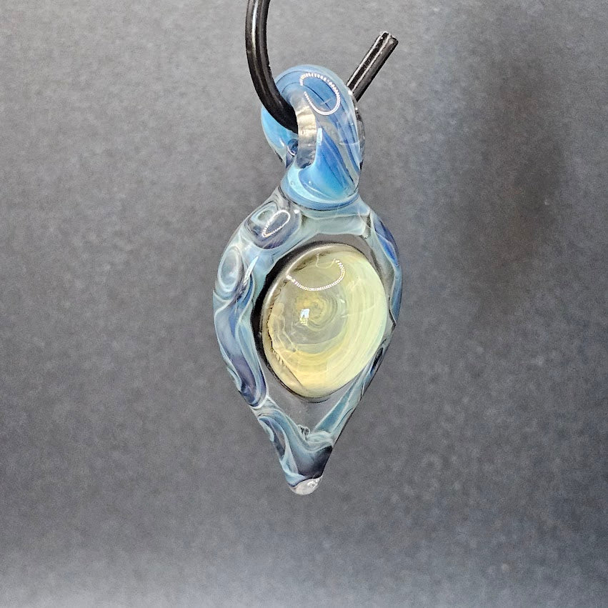The Gilded Pinwheel of Solara — Lensed Floating Disc Pendant (Gold/Silver Fumed, Pinwheel Wrap)